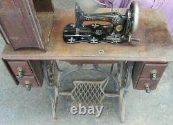Sewing Machine Antique 1881 Fiddlebase Mother Pearl Inlay Model 12 Treadle Desk