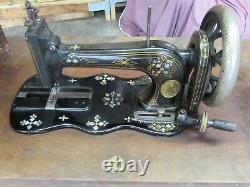 Sewing Machine Antique 1881 Fiddlebase Mother Pearl Inlay Model 12 Treadle Desk