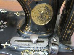 Sewing Machine Antique 1881 Fiddlebase Mother Pearl Inlay Model 12 Treadle Desk