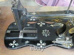 Sewing Machine Antique 1881 Fiddlebase Mother Pearl Inlay Model 12 Treadle Desk