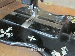 Sewing Machine Antique 1881 Fiddlebase Mother Pearl Inlay Model 12 Treadle Desk
