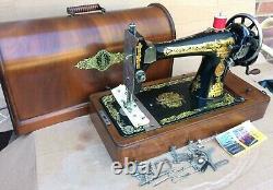 Singer 127K Antique hand crank sewing machine with Sphinx Egyptian Decals