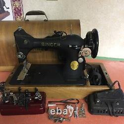 Singer 128K Blackside Cripple Sewing Machine w\ Attachments In Bentwood Case