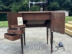 Singer 15-91 Sewing Machine In Foldable Wooden Cabinet (Runs Perfectly)