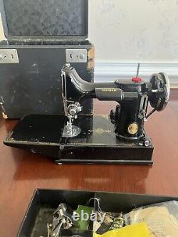 Singer 221-1 Portable Electric Sewing Machine F- Vintage WithBox Accessories