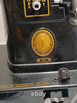 Singer 301. Black Short Bed Sewing Machine Gold Lettering Works Serial 170112