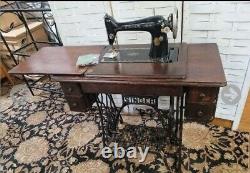 Singer 66 Cast Iron Metal Treadle Sewing Machine Original Wood Cabinet Vintage