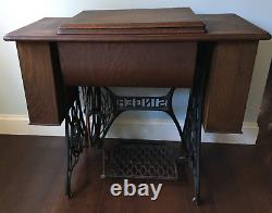 Singer 66 Red Eye Treadle Sewing Machine + Tiger Oak Cabinet Attachments Manual