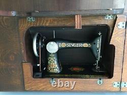 Singer 66 Red Eye Treadle Sewing Machine + Tiger Oak Cabinet Attachments Manual