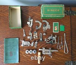 Singer 66 Red Eye Treadle Sewing Machine + Tiger Oak Cabinet Attachments Manual