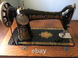 Singer 66 Red Eye Treadle Sewing Machine + Tiger Oak Cabinet Attachments Manual