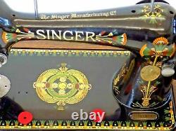 Singer 66K 1917 Sewing Machine Hand Crank Lotus Flower Vintage Antique Collectab