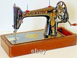 Singer 66K 1917 Sewing Machine Hand Crank Lotus Flower Vintage Antique Collectib