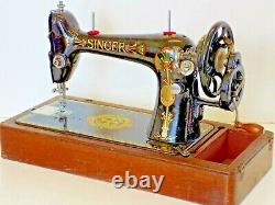 Singer 66K 1917 Sewing Machine Hand Crank Lotus Flower Vintage Antique Collectib
