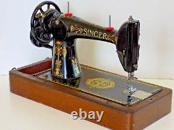 Singer 66K 1917 Sewing Machine Hand Crank Lotus Flower Vintage Antique Collectib