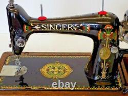 Singer 66K 1917 Sewing Machine Hand Crank Lotus Flower Vintage Antique Collectib