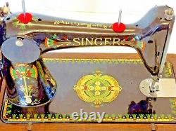 Singer 66K 1917 Sewing Machine Hand Crank Lotus Flower Vintage Antique Collectib