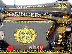 Singer 66K 1917 Sewing Machine Hand Crank Lotus Flower Vintage Antique Collectib