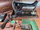 Singer 99-13 1925 Antique Sewing Machine With Case, Book, Extra Parts, Foot Lever