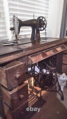 Singer Antique Treadal Six Drawer Sewing Machine In Working Condition