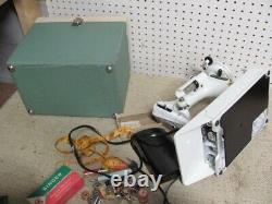 Singer Featherweight 221K Sewing Machine White Celery Green Case Foot Pedal MORE