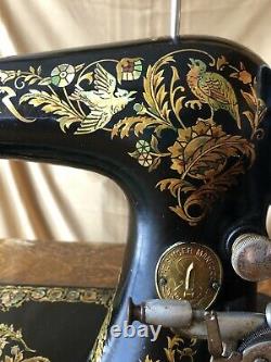 Singer Model 27 Treadle Sewing Machine Antique Rare Pheasant Decals B Series