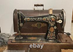 Singer Model 66 Red Eye Cast Iron Sewing Machine Case Need Crank Handle