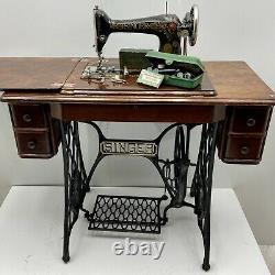 Singer Model 66 Red Eye Sewing Machine & 5 Drawer Treadle Cabinet