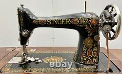 Singer Model 66 Red Eye Sewing Machine & 5 Drawer Treadle Cabinet