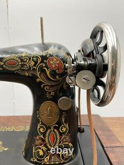 Singer Model 66 Red Eye Sewing Machine & 5 Drawer Treadle Cabinet