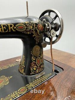 Singer Model 66 Red Eye Sewing Machine & 5 Drawer Treadle Cabinet