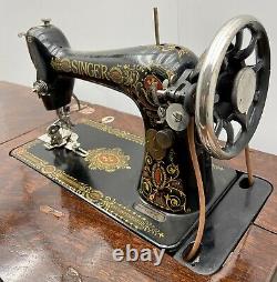 Singer Model 66 Red Eye Sewing Machine & 5 Drawer Treadle Cabinet