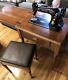 Singer Model 66 Series Ah Sewing Machine 1948 Works With Table Bench & Extras
