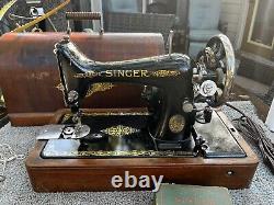 Singer Model 99 3/4 Size Sewing Machine withKnee Bar/Bentwood Box/New Electric