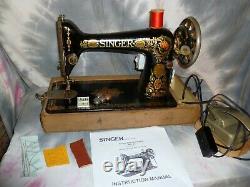 Singer Redeye 66 Sewing Machine withMan, Accs, Needles, Bobbins, Converted