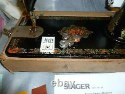 Singer Redeye 66 Sewing Machine withMan, Accs, Needles, Bobbins, Converted