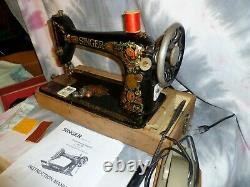 Singer Redeye 66 Sewing Machine withMan, Accs, Needles, Bobbins, Converted