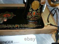 Singer Redeye 66 Sewing Machine withMan, Accs, Needles, Bobbins, Converted