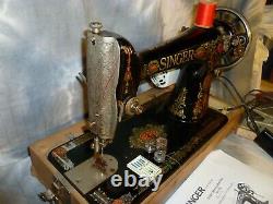 Singer Redeye 66 Sewing Machine withMan, Accs, Needles, Bobbins, Converted