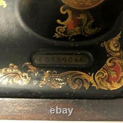 Singer Sewing Machine 1923 Ornate Black Gold Antique Locking Bentwood Case + Key