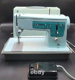 Singer Sewing Machine Model 347 Robin Egg Blue, WithCase, Foot Pedal, Tested