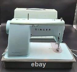 Singer Sewing Machine Model 347 Robin Egg Blue, WithCase, Foot Pedal, Tested