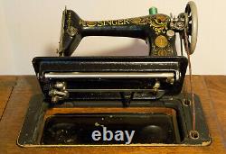 Singer Sewing Machine Model No. 66 Redeye Closed Wood Cabinet with Treadle
