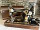 Singer Sewing Machine Vintage 1923 Model 128 Rare Red Eye Design Withlid Untested