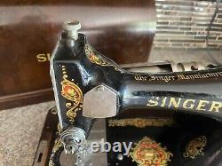 Singer Sewing Machine Vintage 1923 Model 128 Rare Red Eye Design withLid Untested