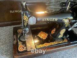 Singer Sewing Machine Vintage 1923 Model 128 Rare Red Eye Design withLid Untested