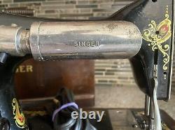 Singer Sewing Machine Vintage 1923 Model 128 Rare Red Eye Design withLid Untested