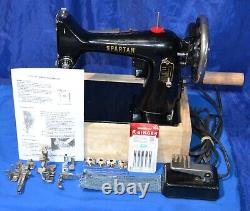 Singer Spartan Sewing Machine Electric & Hand Crank Serviced Attachments Base