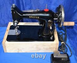 Singer Spartan Sewing Machine Electric & Hand Crank Serviced Attachments Base