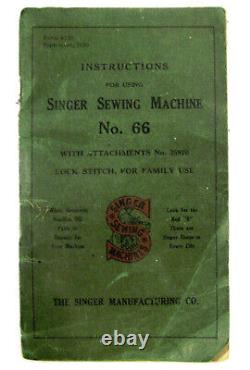 Singer Treadle Sewing Machine Model 66 Beautiful Original Manual and Accessories